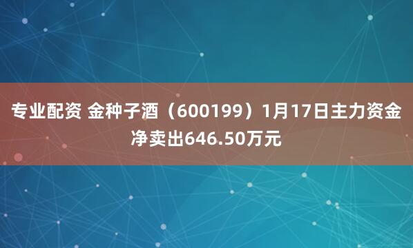 专业配资 金种子酒（600199）1月17日主力资金净卖出646.50万元