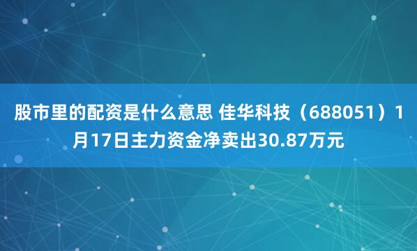 股市里的配资是什么意思 佳华科技（688051）1月17日主力资金净卖出30.87万元